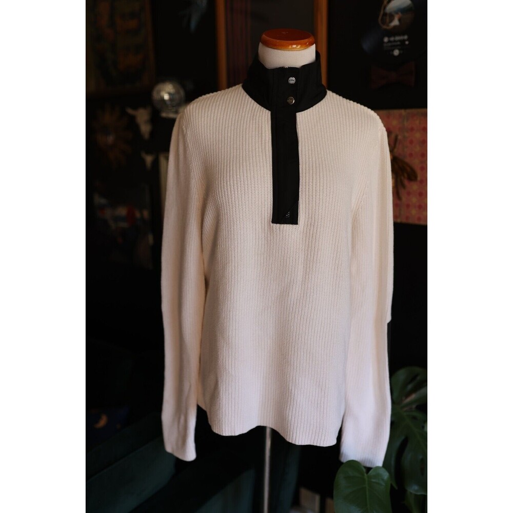 L-RL Lauren Active Ralph Lauren White Half Zip Knit Sweater Patches Preppy XL